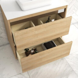 Royal Bathrooms Orion 800mm Natural Oak Floor Standing Plain White Countertop Vanity Unit 2 Drawer With Nova Basin & Chrome Accent Trim - thumbnail 4