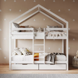 Flair Nest House Wooden Bunk Bed - White - thumbnail 1