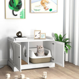 Costway Large Cat Litter Box Enclosure Furniture Wooden Kitty Washroom Hidden Washroom - thumbnail 3