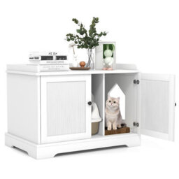 Costway Large Cat Litter Box Enclosure Furniture Wooden Kitty Washroom Hidden Washroom - thumbnail 1