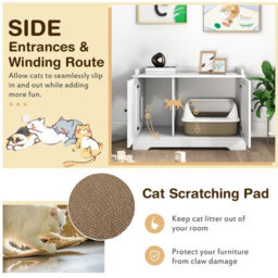 Costway Large Cat Litter Box Enclosure Furniture Wooden Kitty Washroom Hidden Washroom - thumbnail 8