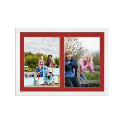 AK Frames 20X14 White Modern Multi Photo Frame With Crimson Mount - Holds 2 Apertures (2X) A4 Photos - image 1