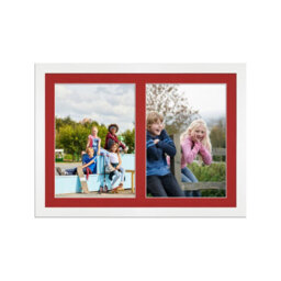AK Frames 20X14 White Modern Multi Photo Frame With Crimson Mount - Holds 2 Apertures (2X) A4 Photos - thumbnail 1