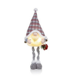 Premier Decorations Limited Grey Light Up Christmas Gnome Standing Festive Plush Decoration With Bells 68Cm - thumbnail 3