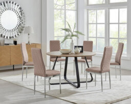 Furniturebox Uk Santorini Brown Wood Effect Round Dining Table & 6 Cappuccino Milan Chrome Leg Chairs