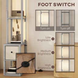 Homcom Floor Lamp With Shelves, Led Standing Lamp With Fabric Drawer, Grey - thumbnail 6