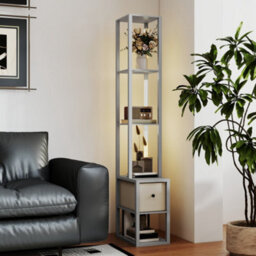 Homcom Floor Lamp With Shelves, Led Standing Lamp With Fabric Drawer, Grey - thumbnail 8