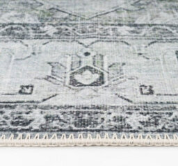 Loomed Silver Grey Green Distressed Bordered Medallion Anti Slip Washable Rug 200X290Cm - thumbnail 5