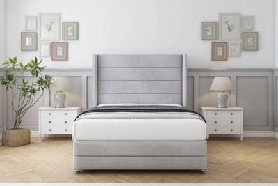 "Comfort Milano Silver Naples Divan Bed Set 2 Drawers Foot-End - 54"" Wingback & 12"" Footboard 6' Super King" - image 1