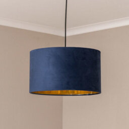 Valuelights Reni Navy Velvet & Gold Inner Drum Ceiling Lamp Shade And Bulb (D)35Cm - thumbnail 2