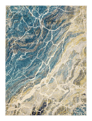 Teal Funky Modern Abstract Easy To Clean Rug For Dining Room-160Cm X 220Cm - image 1