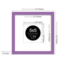 "5X5"" Purple Picture Frame - 5X5"" Square Frame With 3X3"" Mount For 5X5""/3X3"" Pictures Luxurious Style Thin Edge, 1 Pack" - thumbnail 2