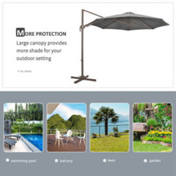 Outsunny 3(M) Cantilever Parasol 360 Degrees Rotation Roma Umbrella Grey - thumbnail 7