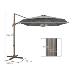 Outsunny 3(M) Cantilever Parasol 360 Degrees Rotation Roma Umbrella Grey - thumbnail 3