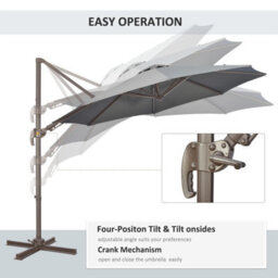 Outsunny 3(M) Cantilever Parasol 360 Degrees Rotation Roma Umbrella Grey - thumbnail 4