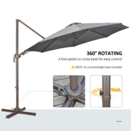 Outsunny 3(M) Cantilever Parasol 360 Degrees Rotation Roma Umbrella Grey - thumbnail 5