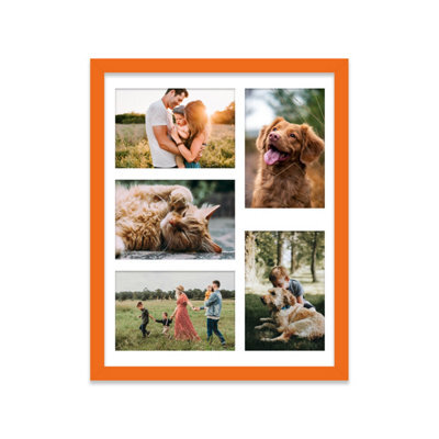14X11 Inch 5 Opening Photo Collage Frame, Display Five 6X4 Inch Photos, Multi Aperture Family Picture Frame, Orange - image 1