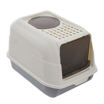 Darphe Grey Hooded Cat Litter Box With One-Way Door And Scoop, 36Cm W X 51Cm D X 34Cm H - image 1