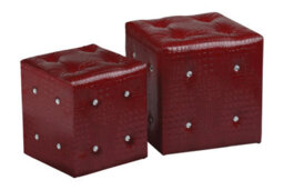 Orsina Crocodile Leather Effect Set Of 2 Red Stools, Soft Padded Living Room Stool, Stool Set With Diamante Detail - thumbnail 1