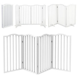 Living And Home 3-Panel White Wooden Folding Pet Playpen Freestanding Pet Gate With Fix Brackets 82Cm H - thumbnail 4