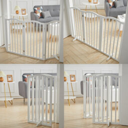 Living And Home 3-Panel White Wooden Folding Pet Playpen Freestanding Pet Gate With Fix Brackets 82Cm H - thumbnail 3