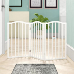 Living And Home 3-Panel White Wooden Folding Pet Playpen Freestanding Pet Gate With Fix Brackets 82Cm H - thumbnail 2