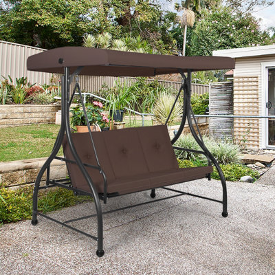 Costway Garden Patio Swing Chair 3 Seater Hammock Bench Convertible Canopy Cushion Seats - image 1