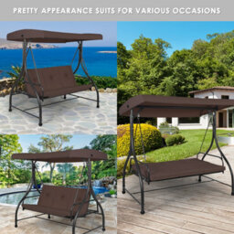 Costway Garden Patio Swing Chair 3 Seater Hammock Bench Convertible Canopy Cushion Seats - thumbnail 6