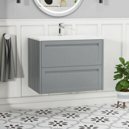 Royal Bathrooms Elmore 700mm Traditional Wall Hung 2 Drawer Bathroom Vanity Unit With Matt Stone Basin Sink - Matt Pebble Grey - thumbnail 1