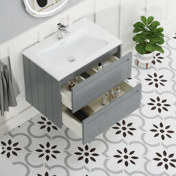 Royal Bathrooms Elmore 700mm Traditional Wall Hung 2 Drawer Bathroom Vanity Unit With Matt Stone Basin Sink - Matt Pebble Grey - thumbnail 5