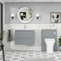 Royal Bathrooms Elmore 700mm Traditional Wall Hung 2 Drawer Bathroom Vanity Unit With Matt Stone Basin Sink - Matt Pebble Grey - thumbnail 4
