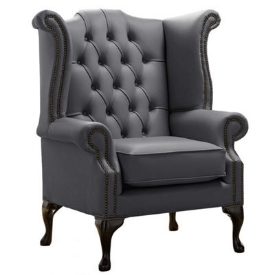 Chesterfield High Back Wing Chair Shelly Burnt Oak Leather Bespoke In Queen Anne Style - image 1