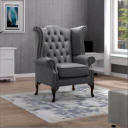 Chesterfield High Back Wing Chair Shelly Burnt Oak Leather Bespoke In Queen Anne Style - thumbnail 3