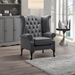 Chesterfield High Back Wing Chair Shelly Burnt Oak Leather Bespoke In Queen Anne Style - thumbnail 2
