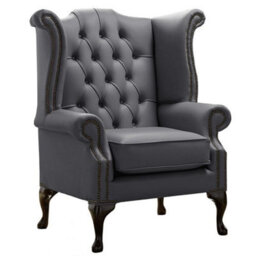 Chesterfield High Back Wing Chair Shelly Burnt Oak Leather Bespoke In Queen Anne Style - thumbnail 1