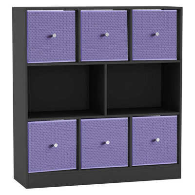 Urbn-Living Black, Lilac - Asymmetrical 8 Cube Bookcase Unit W/ 6 Drawer Inserts - image 1
