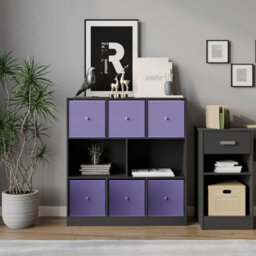 Urbn-Living Black, Lilac - Asymmetrical 8 Cube Bookcase Unit W/ 6 Drawer Inserts - thumbnail 3