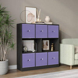 Urbn-Living Black, Lilac - Asymmetrical 8 Cube Bookcase Unit W/ 6 Drawer Inserts - thumbnail 2
