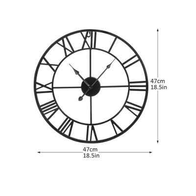 47Cm Black Metal  Roman Numerals Wall Clock Large Wall Clocks - image 1