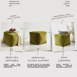 Kosi Atelier Kosiatelier Bean Bag Velvet Footstool Ottomona Cube Pouf Chair Pouffe, Polystyrene Beads Filled - Sage, 55Cm X 55Cm X 55Cm - thumbnail 5