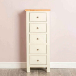 Farro Cream 5 Drawer Tallboy Chest Fully Assembled - Painted With Oak Top By Roseland Furniture - thumbnail 5