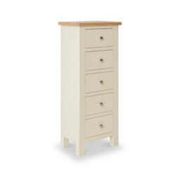 Farro Cream 5 Drawer Tallboy Chest Fully Assembled - Painted With Oak Top By Roseland Furniture