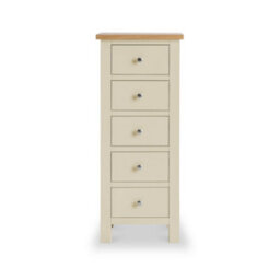 Farro Cream 5 Drawer Tallboy Chest Fully Assembled - Painted With Oak Top By Roseland Furniture - thumbnail 4