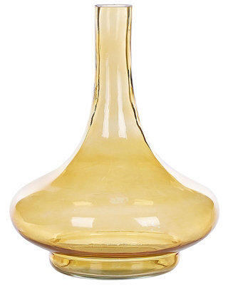 Beliani Handmade Yellow Glass Vase Bottle Shape Narrow Neck - 23 X 23 X 30 Cm - image 1
