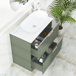 Royal Bathrooms Evora 800mm Sage Green Fluted Floor Standing Countertop Vanity Unit 2 Drawer With Cesar Basin - thumbnail 3