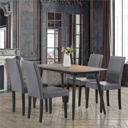 Yaheetech 4Pcs Dark Grey Dining Chair High Back Padded With Rubber Wood Legs - thumbnail 3