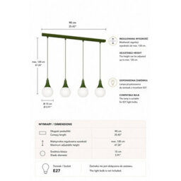 Luminosa Lighting Luminosa Lacrima Bar Pendant Ceiling Light Green White Glass Shade 4X E27 - thumbnail 3
