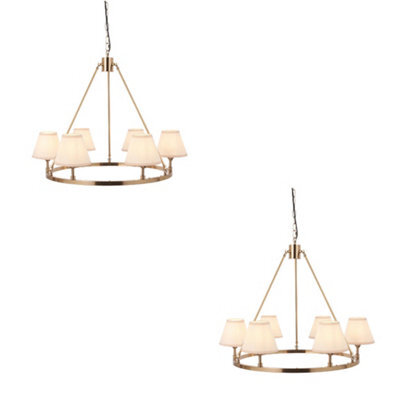 Loops Stylish 2 Pack Brushed Brass Pendant Lights With Vintage White Shades - image 1