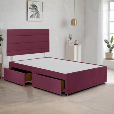 Red Plush 6Ft Super King Size Bed Frame With 20 Inch Headboard And 2Drawers - image 1