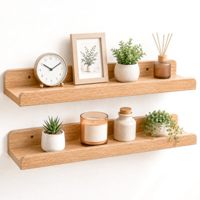 Innoteck Floating Wall Shelf 60Cm Set Of 2 With Raised Front Edge Light Oak - image 1